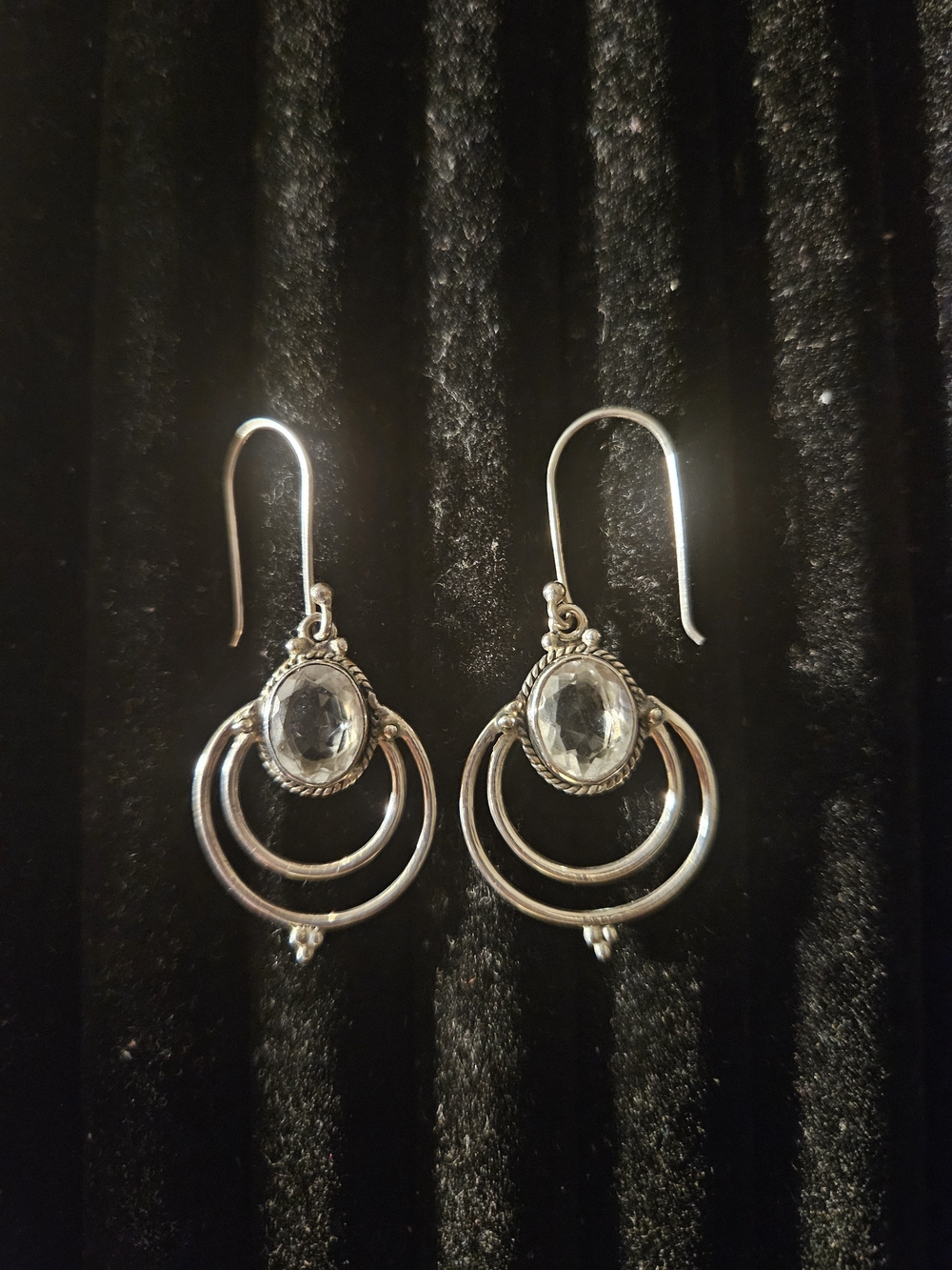 925S Clear Quartz Stone Double Hoop Drop Earrings